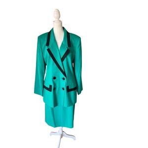 Oleg Cassini Green with Black Skirt Suit Size 14